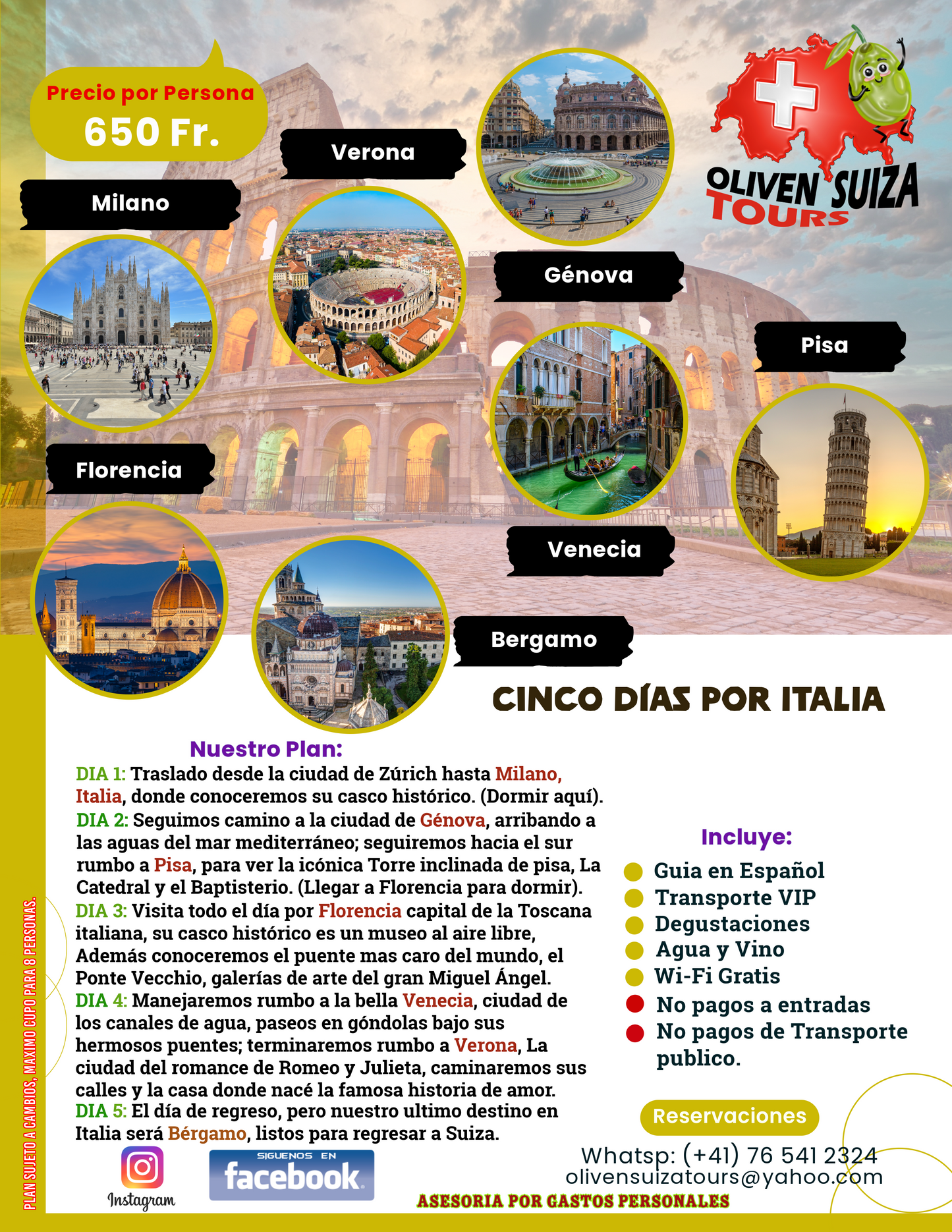 Cinco días por Italia: Milano - Génova - Pisa - Florencia - Venecia - Verona - Bérgamo
