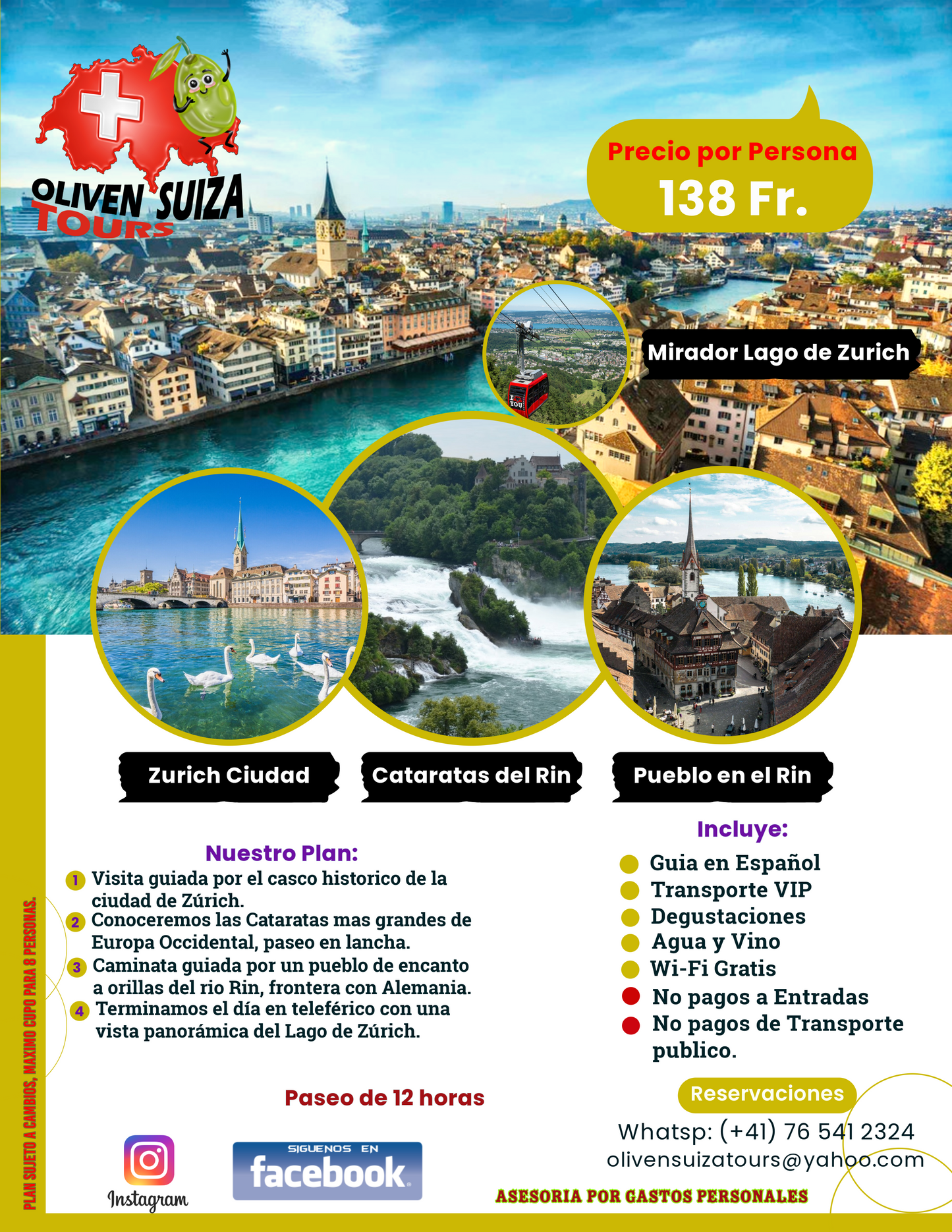 Cataratas del Rin - Pueblo en el Rin - Ciudad de Zúrich - Adliswil Mirador