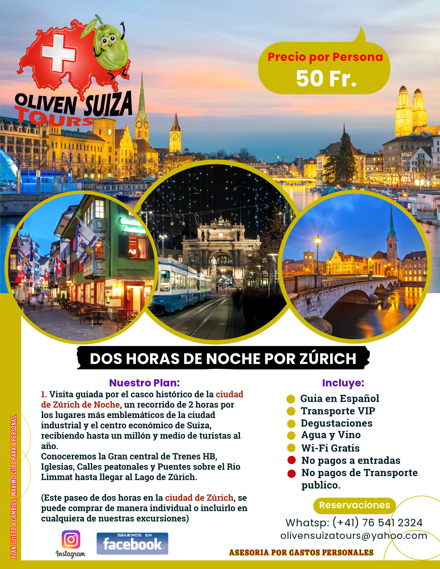Tour de Noche - 2 Horas en el centro histórico de Zúrich